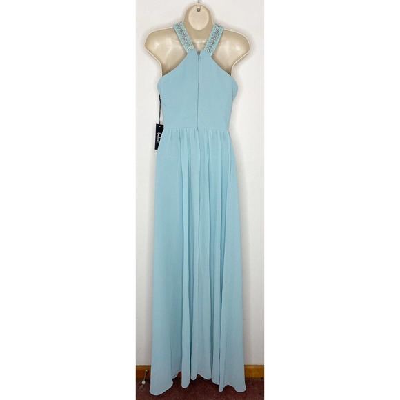 NWT Lulus Women’s Beaded Twist Front Prom Mint Bridesmaid Chiffon Maxi Dress S - Picture 5 of 11